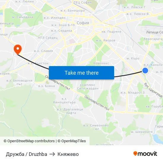 Дружба / Druzhba to Княжево map