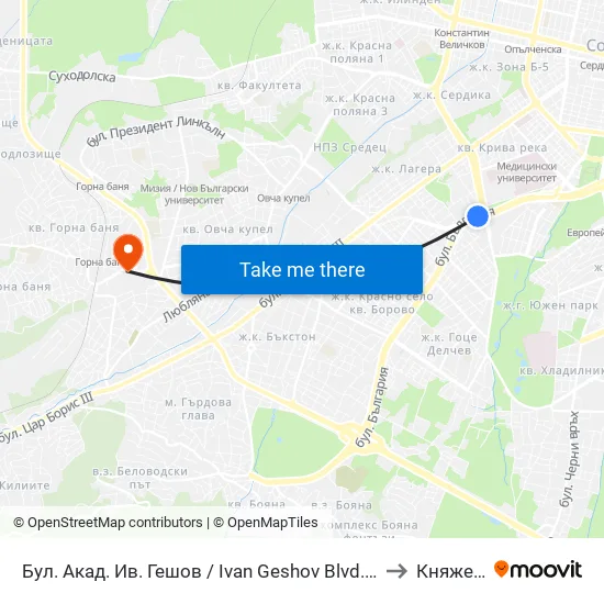 Ⓜ️ Бул. Акад. Ив. Гешов / Ivan Geshov Blvd. (0275) to Княжево map