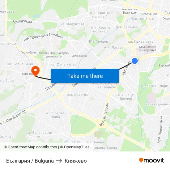 България / Bulgaria to Княжево map
