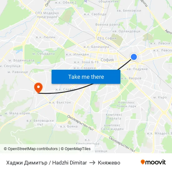 Хаджи Димитър / Hadzhi Dimitar to Княжево map