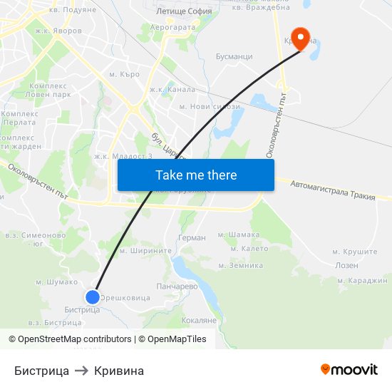 Бистрица to Кривина map