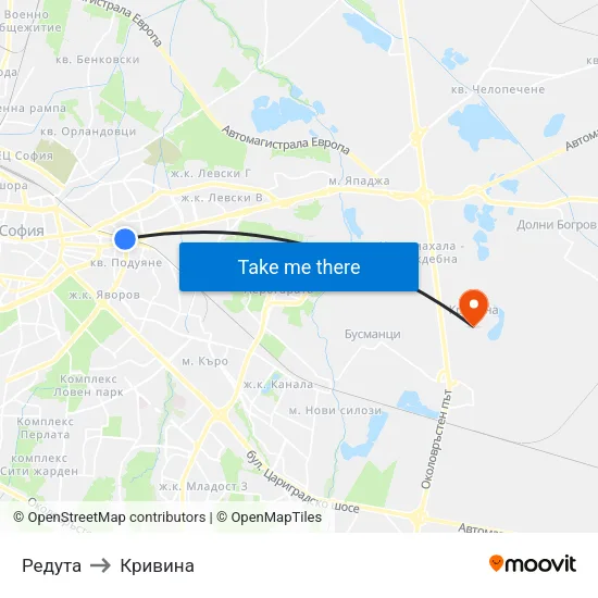 Редута to Кривина map