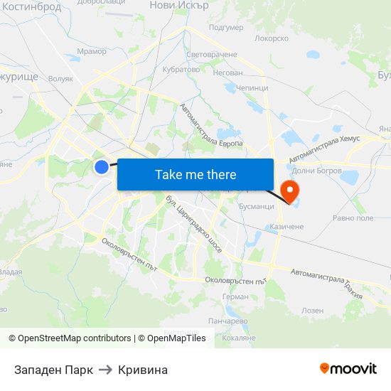 Западен Парк to Кривина map