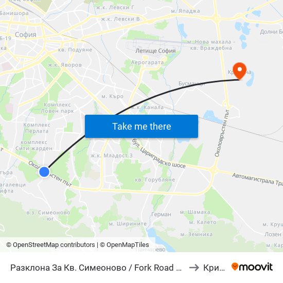 Разклона За Кв. Симеоново / Fork Road To Simeonovo Qr. (1459) to Кривина map