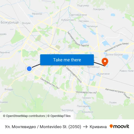 Ул. Монтевидео / Montevideo St. (2050) to Кривина map