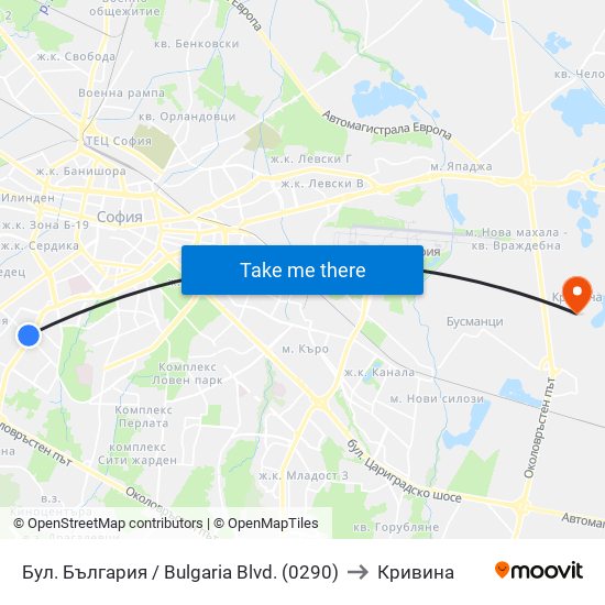Бул. България / Bulgaria Blvd. (0290) to Кривина map