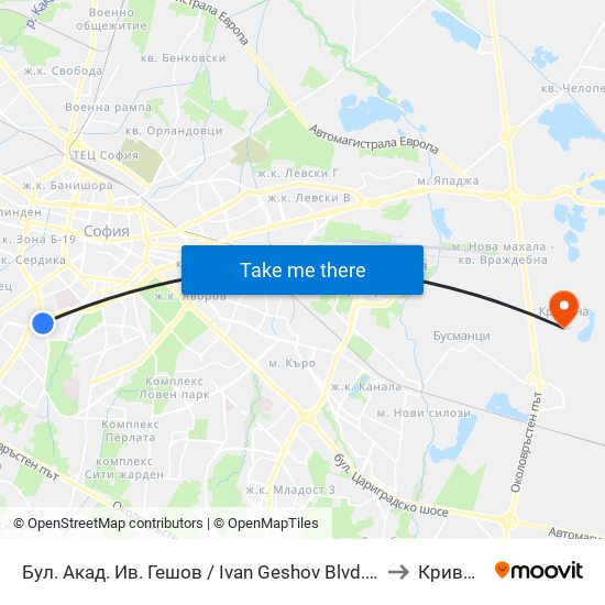 Бул. Акад. Ив. Гешов / Ivan Geshov Blvd. (0270) to Кривина map