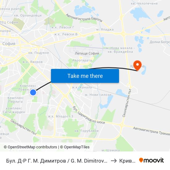 Бул. Д-Р Г. М. Димитров / G. M. Dimitrov Blvd. (0316) to Кривина map