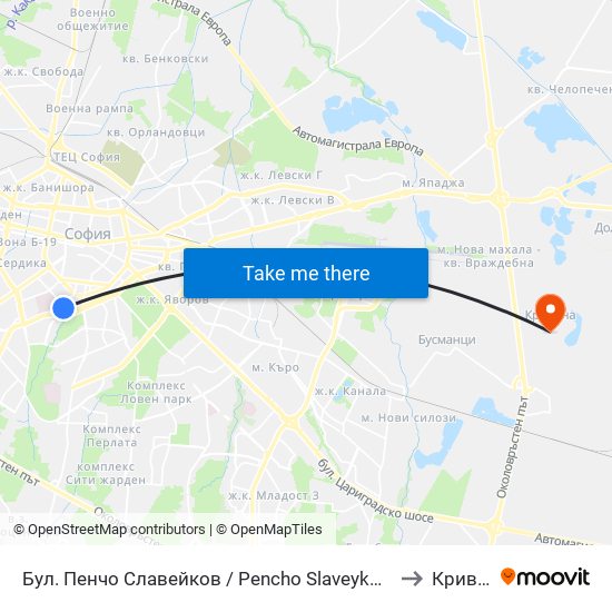 Бул. Пенчо Славейков / Pencho Slaveykov Blvd. (0356) to Кривина map