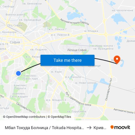 Мбал Токуда Болница / Tokuda Hospital (0206) to Кривина map