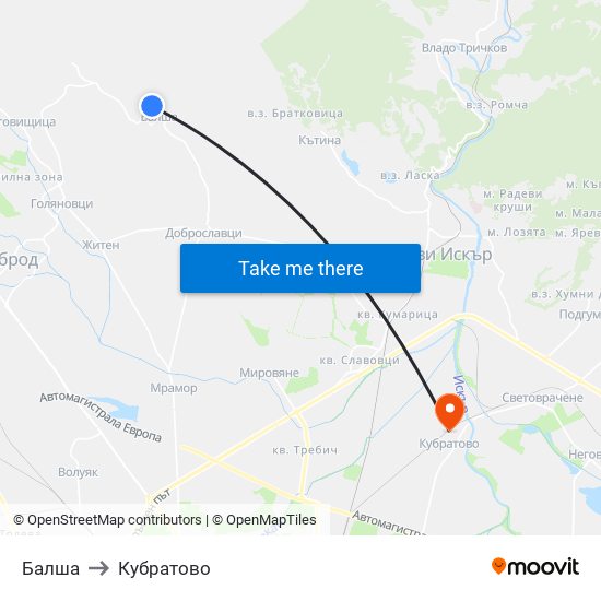 Балша to Кубратово map