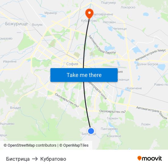 Бистрица to Кубратово map