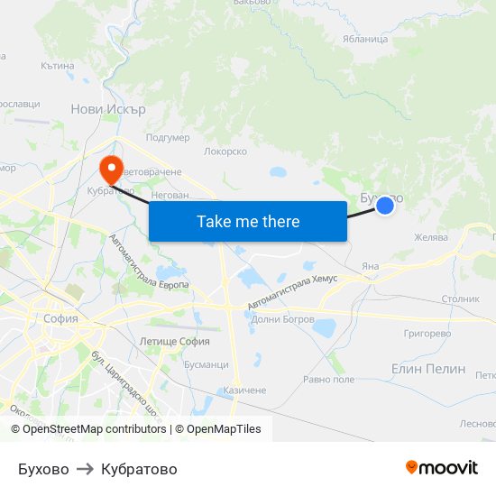 Бухово to Кубратово map