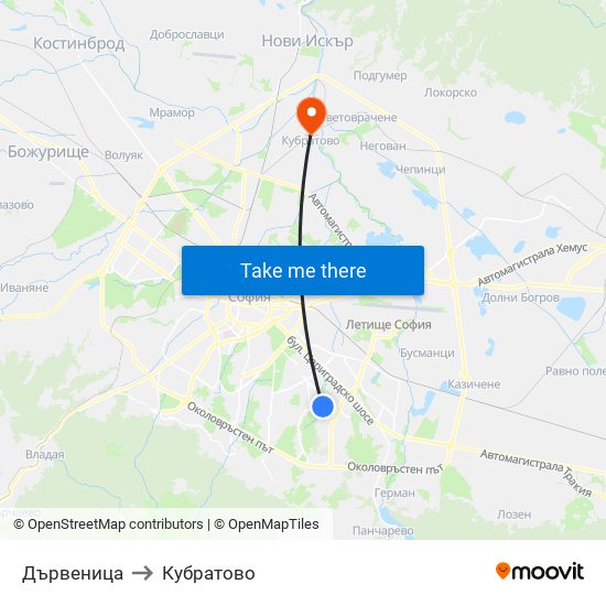 Дървеница to Кубратово map