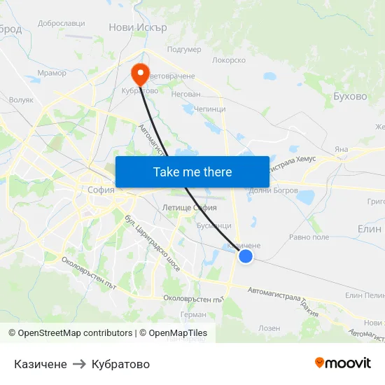 Казичене to Кубратово map