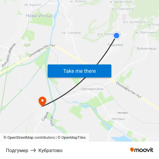 Подгумер to Кубратово map