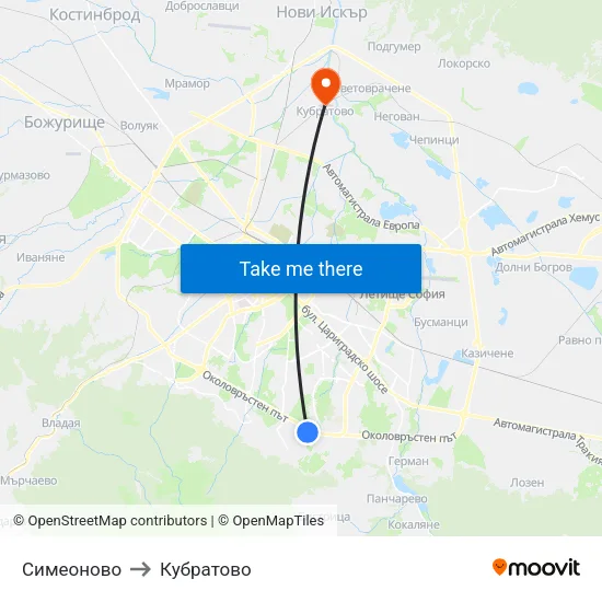 Симеоново to Кубратово map