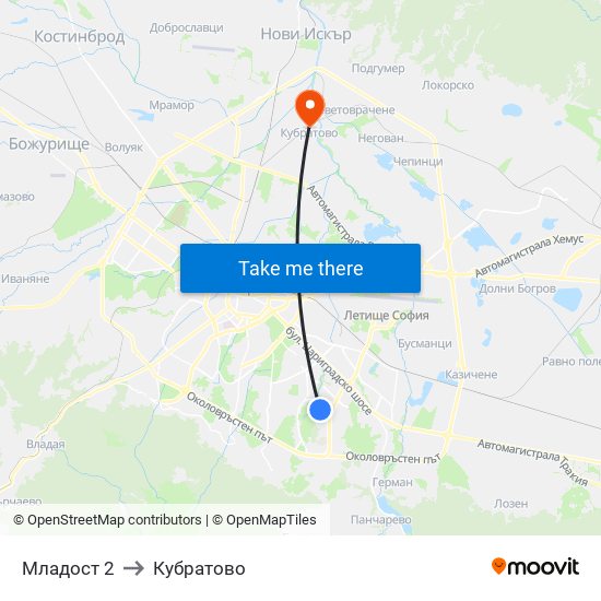 Младост 2 to Кубратово map