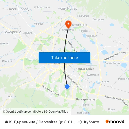 Ж.К. Дървеница / Darvenitsa Qr. (1012) to Кубратово map