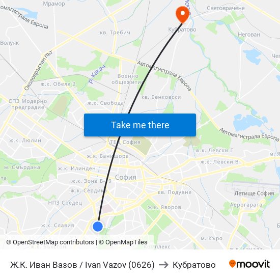Ж.К. Иван Вазов / Ivan Vazov (0626) to Кубратово map