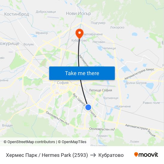 Хермес Парк / Hermes Park (2593) to Кубратово map