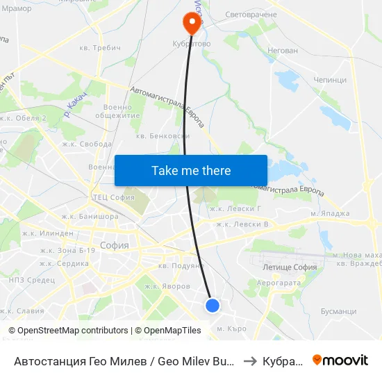 🚌 Автостанция Гео Милев / Geo Milev Bus Station (0052) to Кубратово map