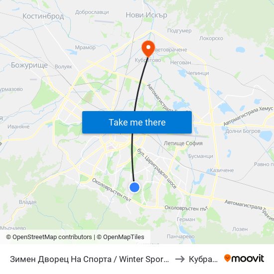 Зимен Дворец На Спорта / Winter Sports Palace (0742) to Кубратово map