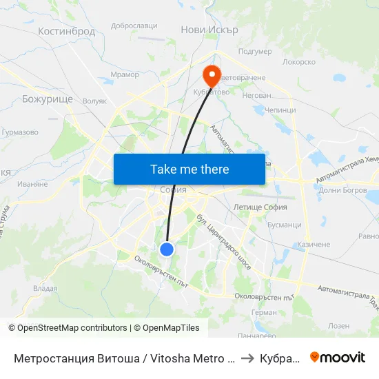 Ⓜ️ Метростанция Витоша / Vitosha Metro Station (2756) to Кубратово map