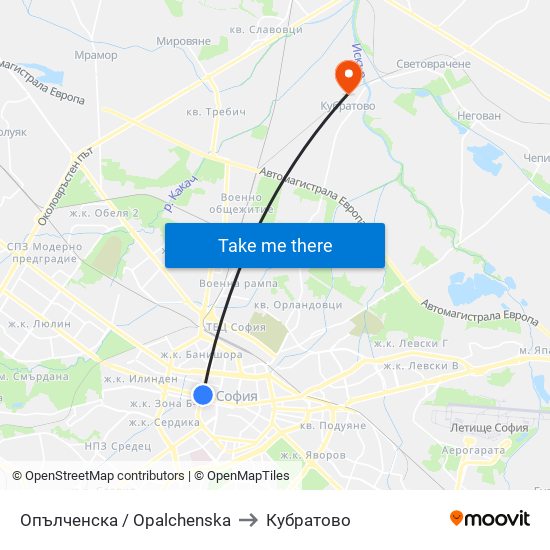 Опълченска / Opalchenska to Кубратово map