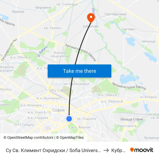 🎓 Софийски Университет / Sofia University to Кубратово map