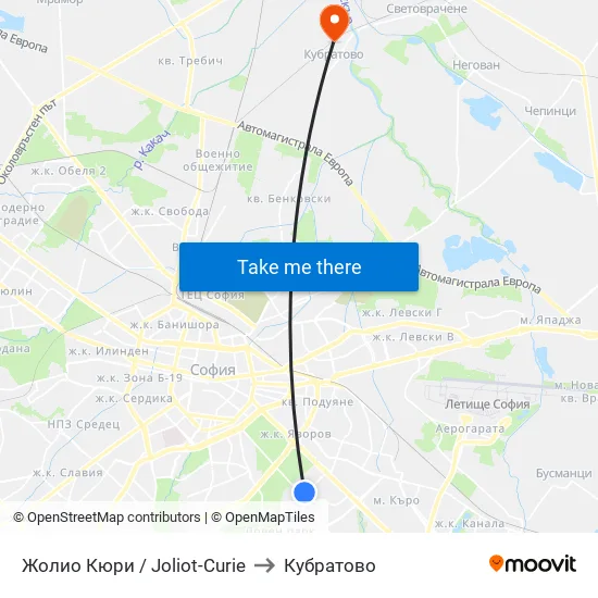 Жолио Кюри / Joliot Curie to Кубратово map
