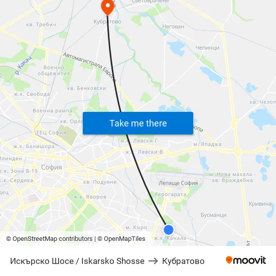 Искърско Шосе / Iskarsko Shose to Кубратово map