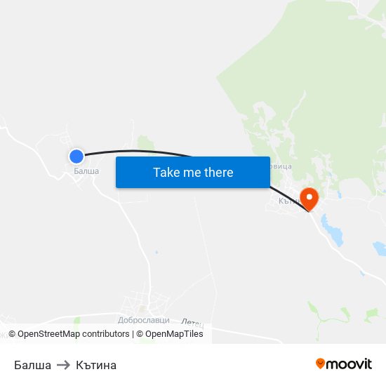 Балша to Кътина map