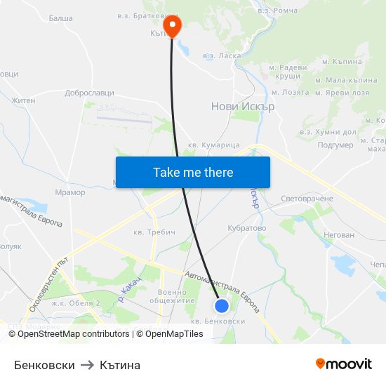 Бенковски to Кътина map