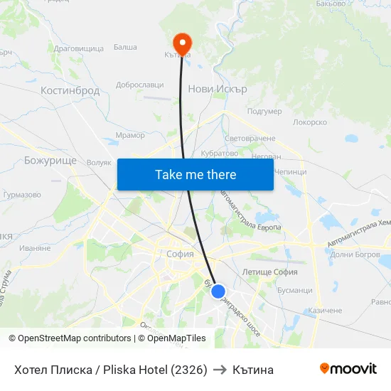 Хотел Плиска / Pliska Hotel (2326) to Кътина map