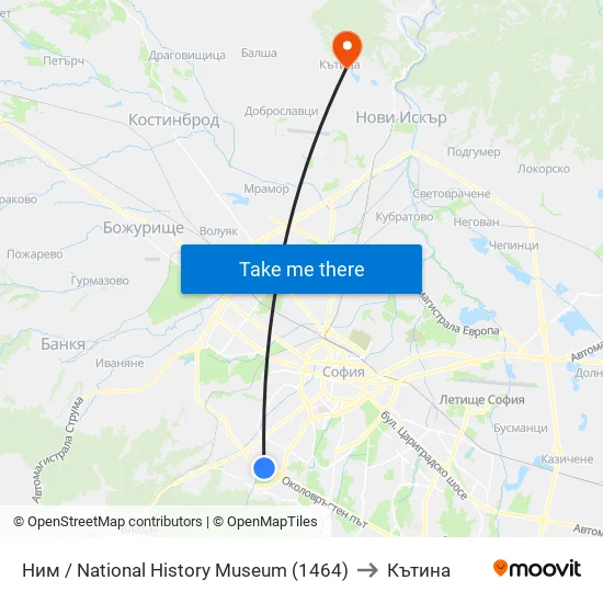 🎨 Ним / National History Museum (1464) to Кътина map