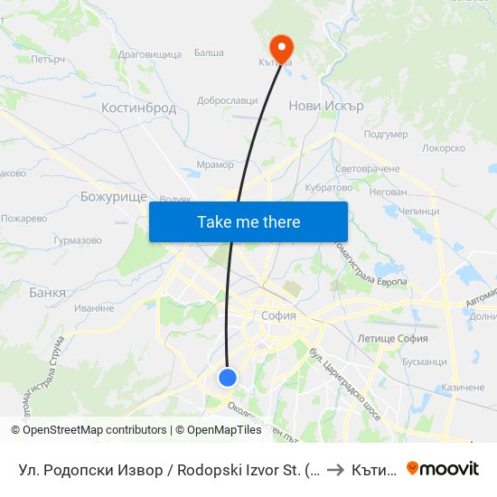 Ул. Родопски Извор / Rodopski Izvor St. (2730) to Кътина map