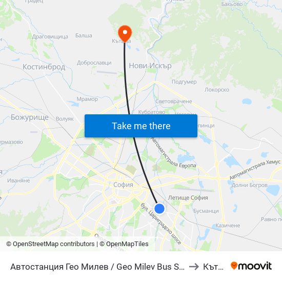 Автостанция Гео Милев / Geo Milev Bus Station (0052) to Кътина map