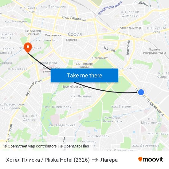 Хотел Плиска / Pliska Hotel (2326) to Лагера map