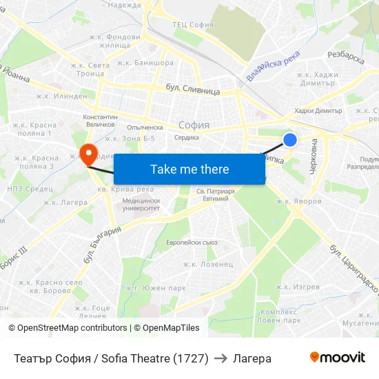 Театър София / Sofia Theatre (1727) to Лагера map