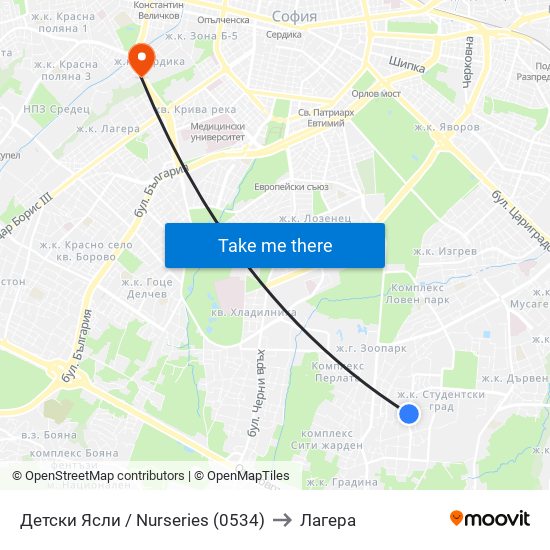 Детски Ясли / Nurseries (0534) to Лагера map