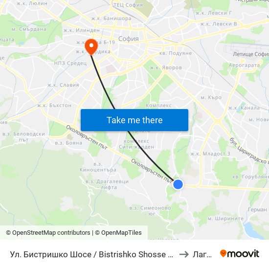 Ул. Бистришко Шосе / Bistrishko Shosse St. (0864) to Лагера map