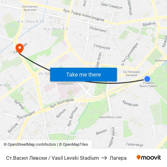 Ст.Васил Левски / Vasil Levski Stadium to Лагера map