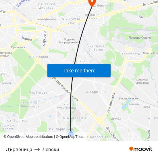 Дървеница to Левски map