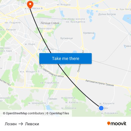 Лозен to Левски map