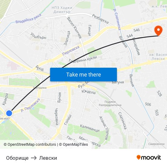 Оборище to Левски map