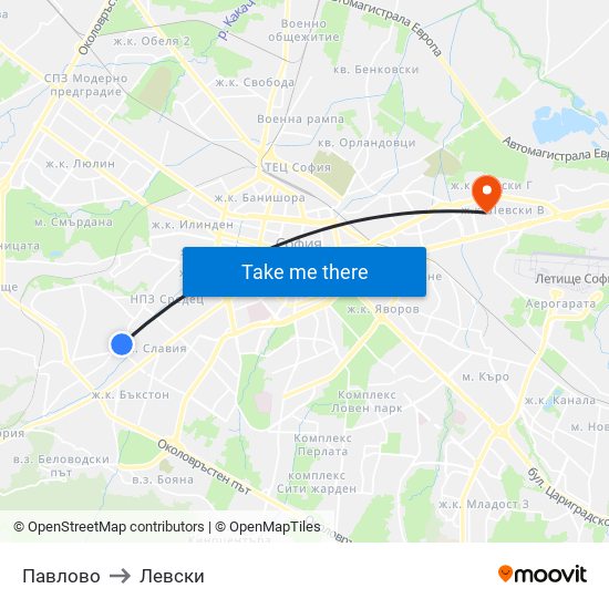 Павлово to Левски map