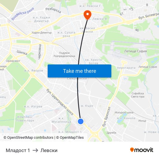 Младост 1 to Левски map