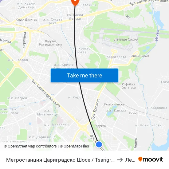 Ⓜ️ Метростанция Цариградско Шосе / Tsarigradsko Shosse Metro Station (1016) to Левски map