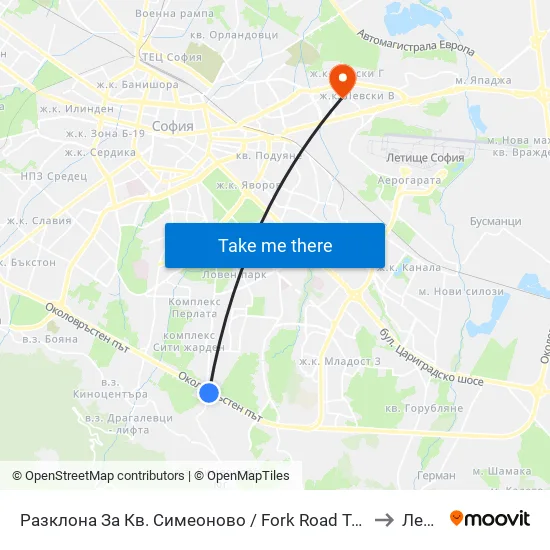 Разклона За Кв. Симеоново / Fork Road To Simeonovo Qr. (1459) to Левски map